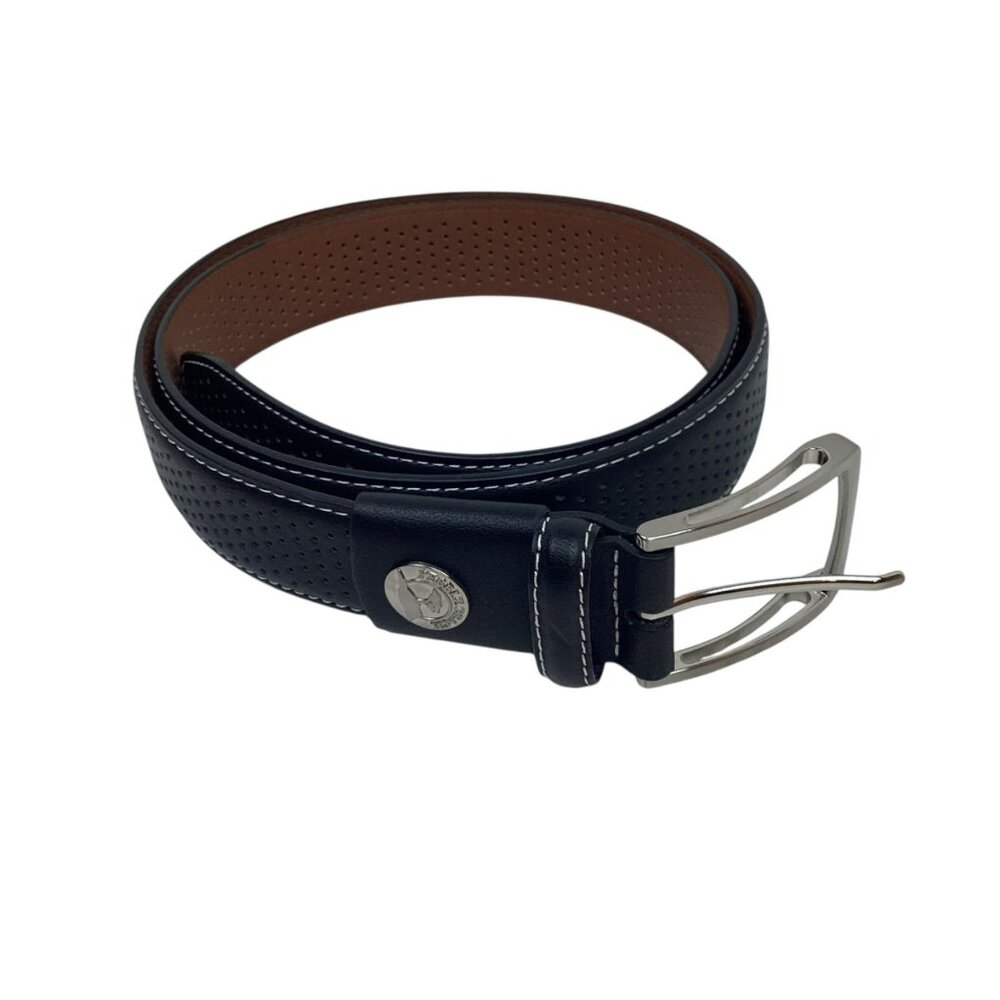 Pebble Beach Mens 40 Leather Golf Belt Perforated Design & Silver Buckle